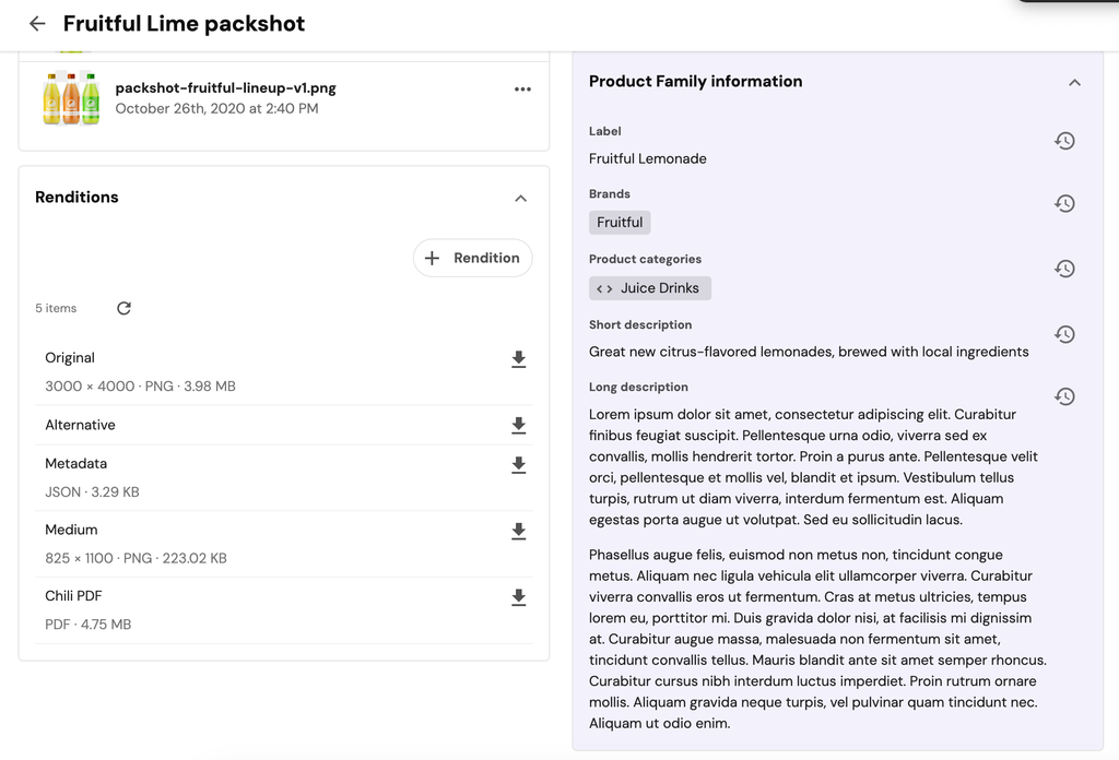 Product Family information shown on Asset Details Page 