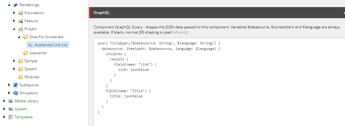 Screenshot showing integrated graphql query