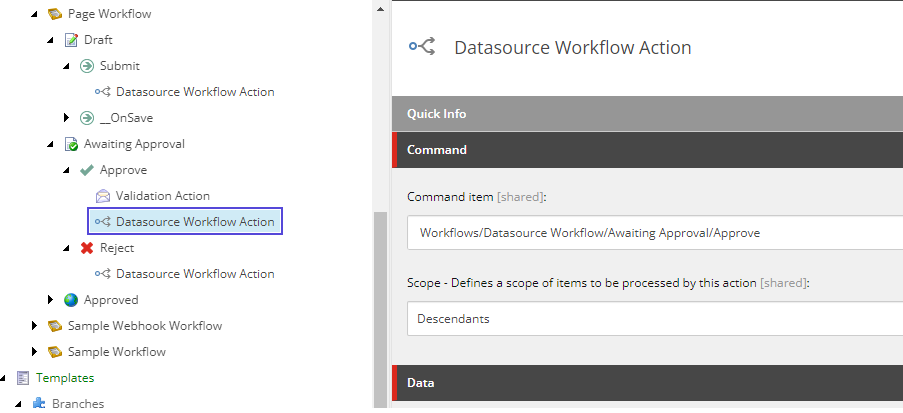 Page workflow approve datasource action